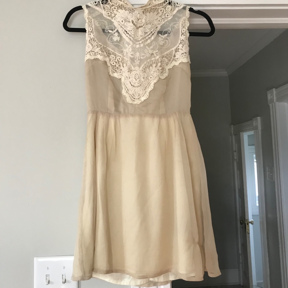 Cream Lace Backless Tank Dress